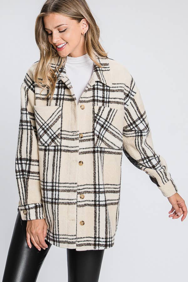 ELLEBORN - Wholesale Shirt Jacket/Shacket - Women's - PLAID JACKET WITH CONTRASTED BACK 
3248T-A45