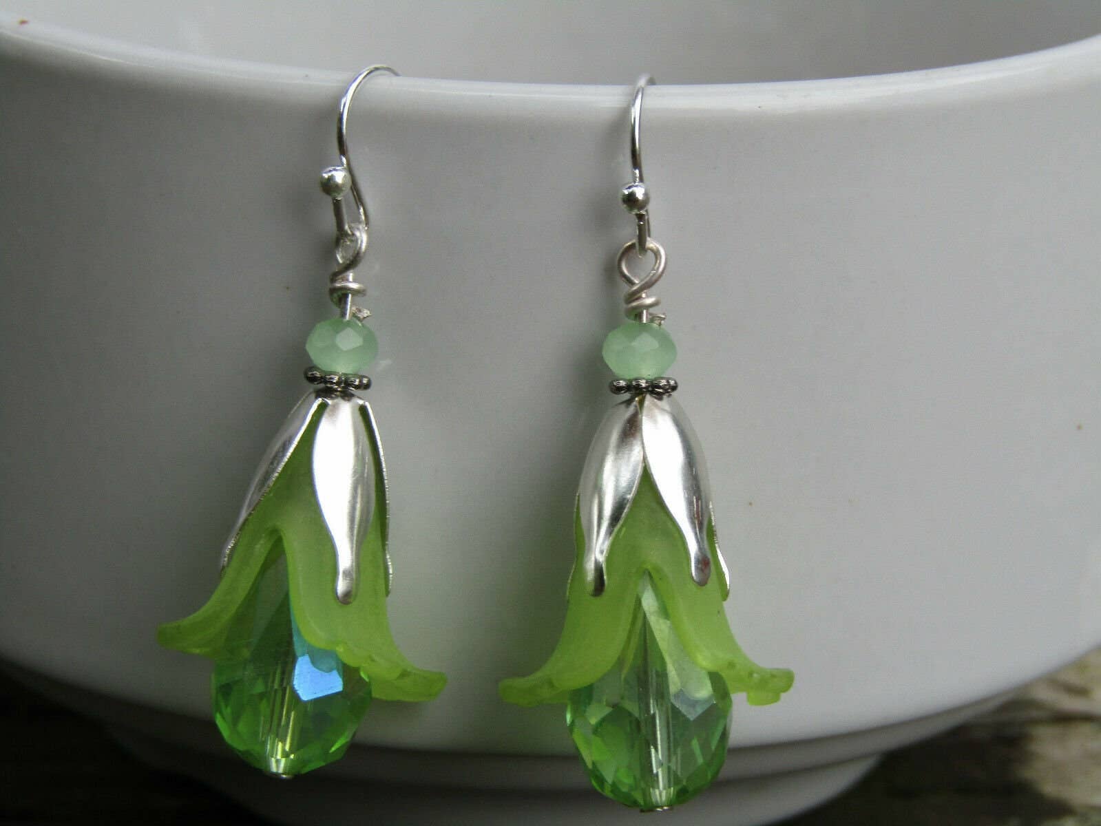 Bad Apple Designs - Wholesale Dangle Earrings - Handmade Silver Lucite Flower Crystal Dangle Earrings8