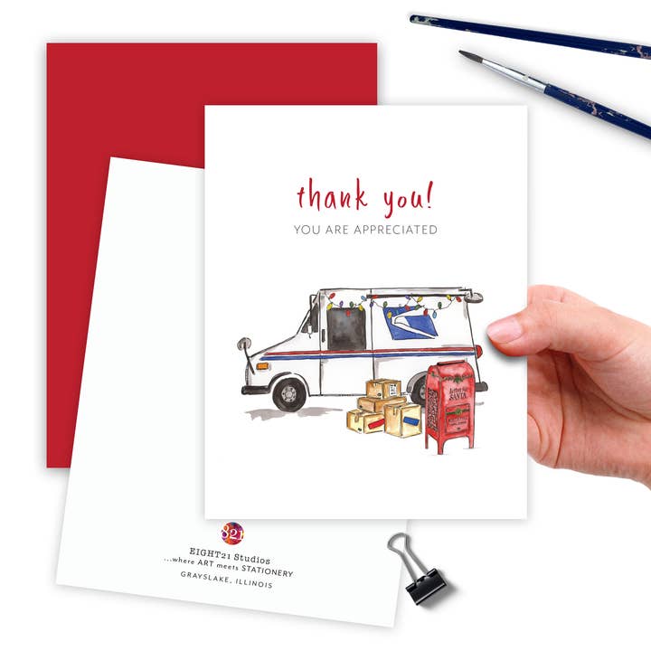 Eight21 Studios + Unique Greeting Cards, Art and Stationery - Wholesale Christmas Card - Mail Carrier Postal Appreciation Christmas Greeting Card1
