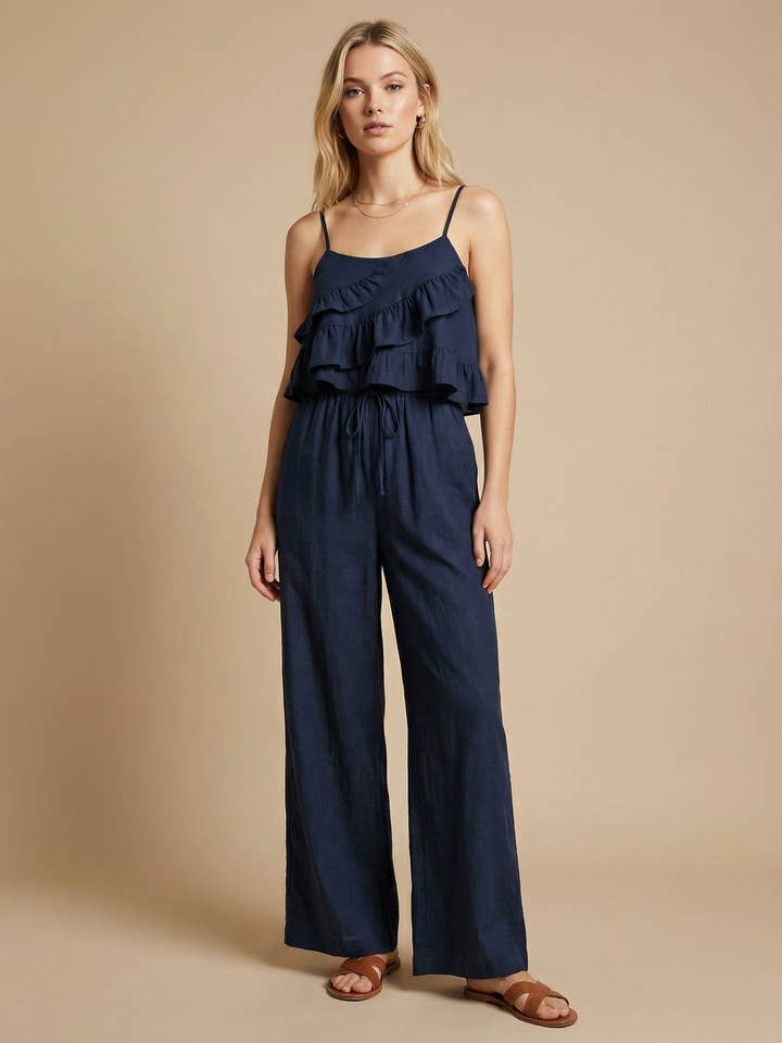 Conjunto de Top Cami com Folhos em Camadas SOT1380 e Calças de Perna Larga por atacado de Heyson