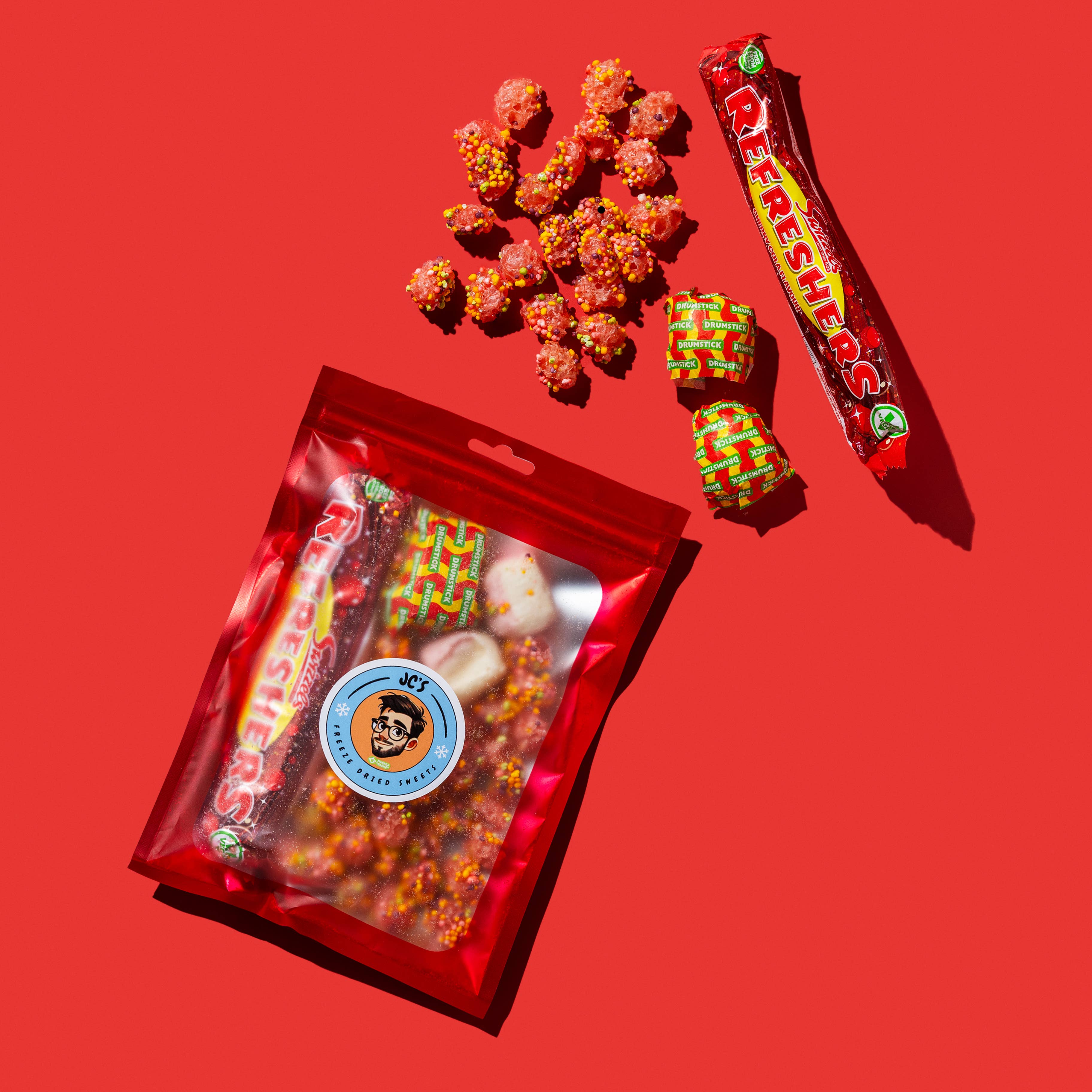 Freeze Dried Sweets UK - Wholesale Hard Candy - JCs Red Mix Bag1