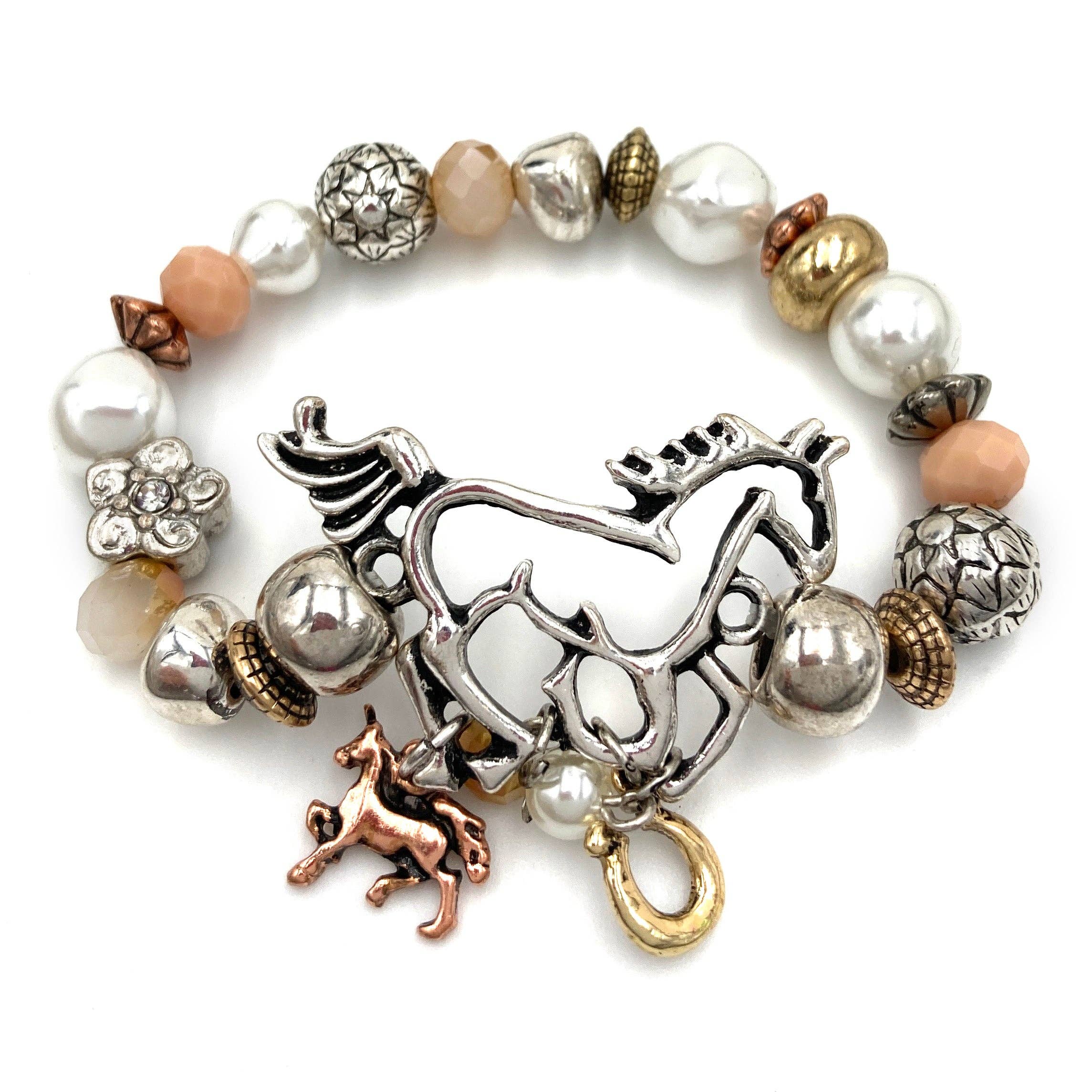 Lunar Deer – wholesale Charm/dangle bracelet – Horse Horseshoe Western Charms Vintage Stretch Bracelet1