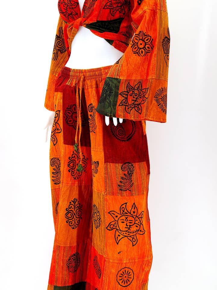 Himalaya Handmade - Wholesale Top & Pant Set (NOT Loungewear) - Women's - Cotton Hippie Handmade 2 Piece Patchwork Palazzo Bohemian Dress Set