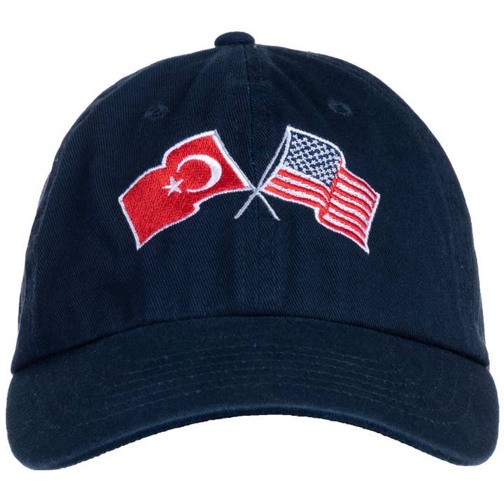 Navy Turkey and US Flag Hat | American Friendship Nations Flag Baseball Low Profile Dad Hat for Men Women for wholesale on Faire4
