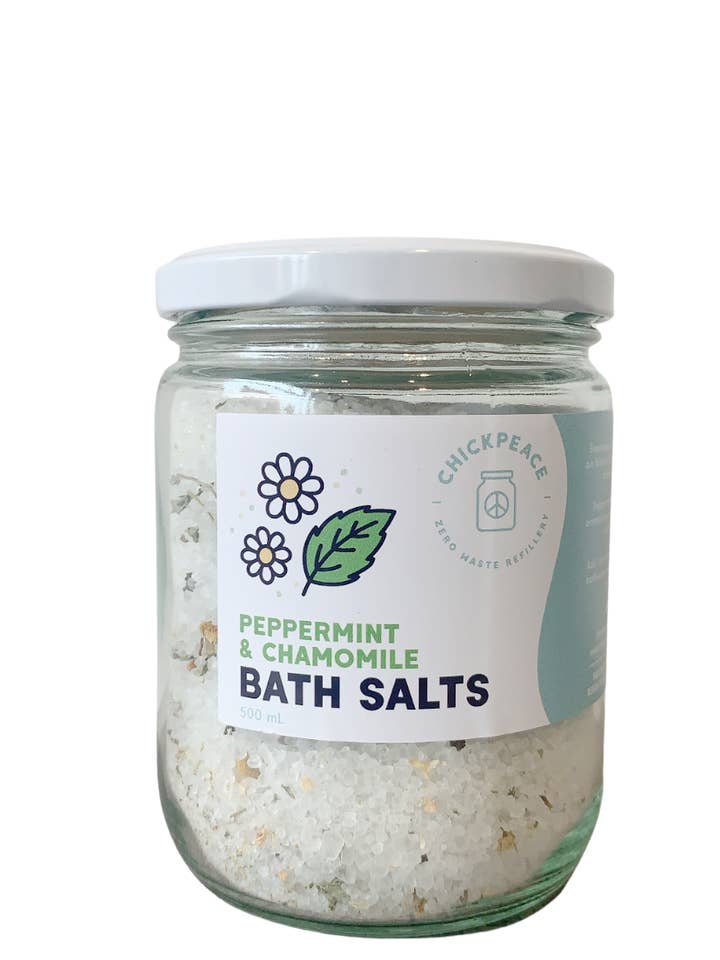 Peppermint and Chamomile Bath Salts for wholesale by Chickpeace Zero Waste Refillery