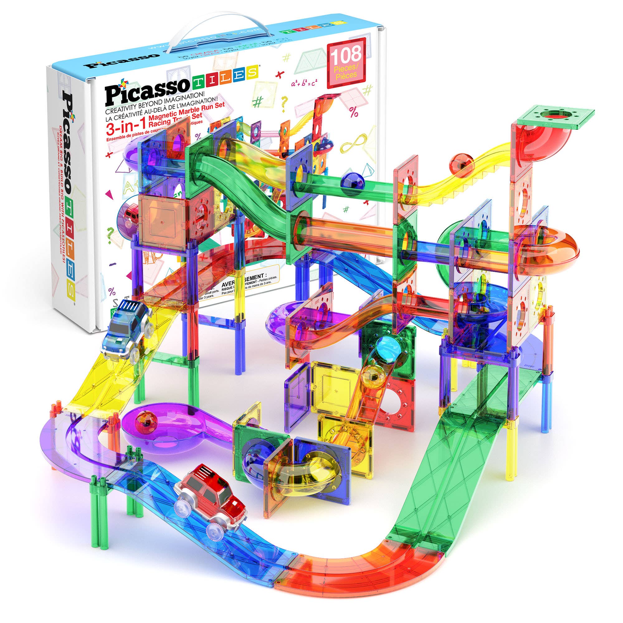 PicassoTiles - Wholesale Building Set - Kids - PicassoTiles 108pc Magnetic Marble Run & Racing Track Set0