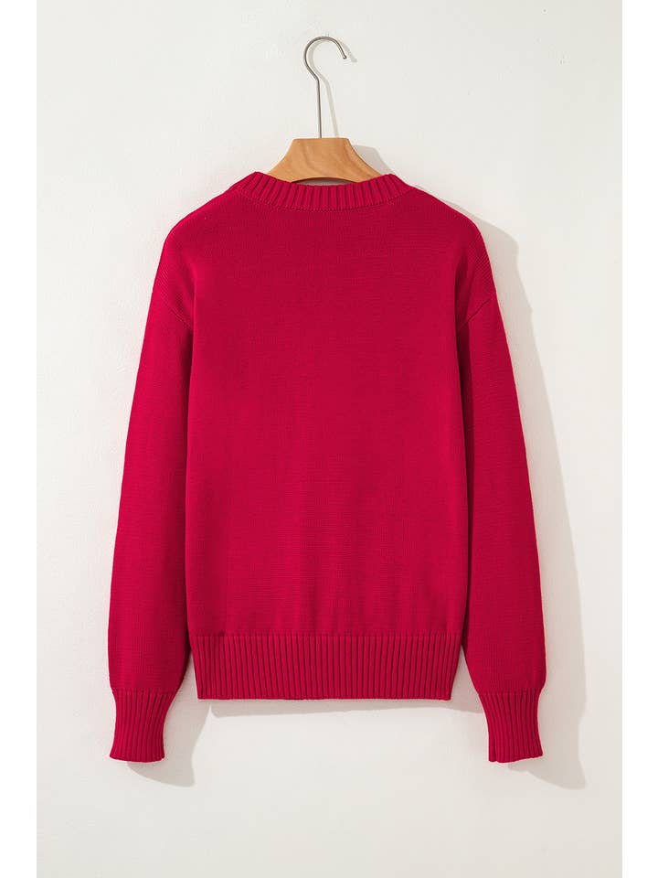 Fiery Red MERRY Christmas Drop Shoulder Baggy Sweater for wholesale on Faire3