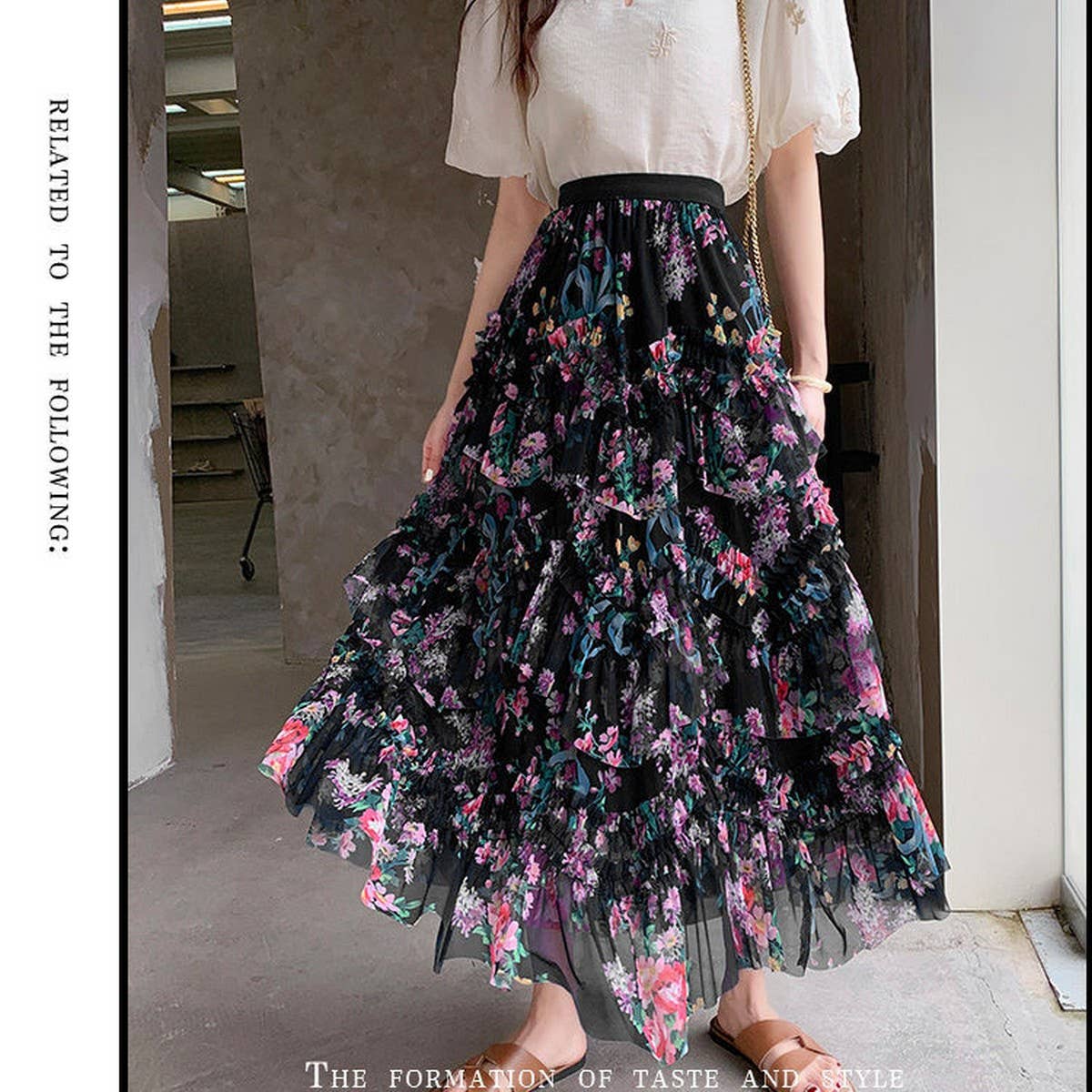 ACCITY - Wholesale Skirt - Women's - COLORFUL FLORAL MESH PRINT PLEATED TULLE SKIRT_CWBLS039920