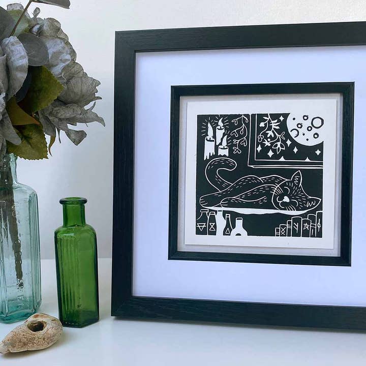 Black Witches Cat Art Print for wholesale by Blockforest