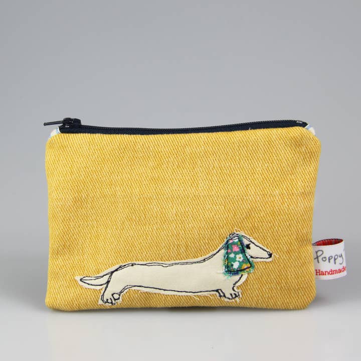 dachshund embroidered purse for wholesale by Poppy Treffry