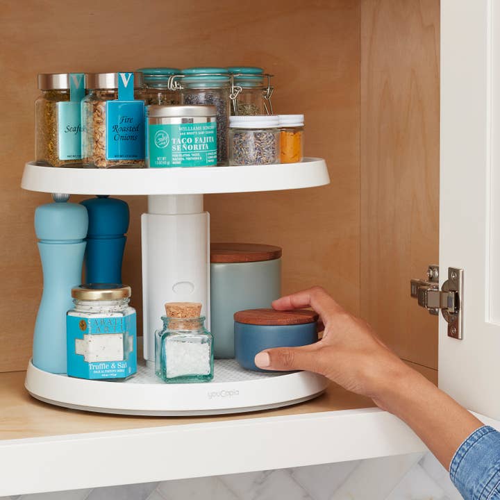 YouCopia - Wholesale Kitchen Storage/Organizer - Crazy Susan® Height-Adjustable Cabinet Two-Tier Turntable4