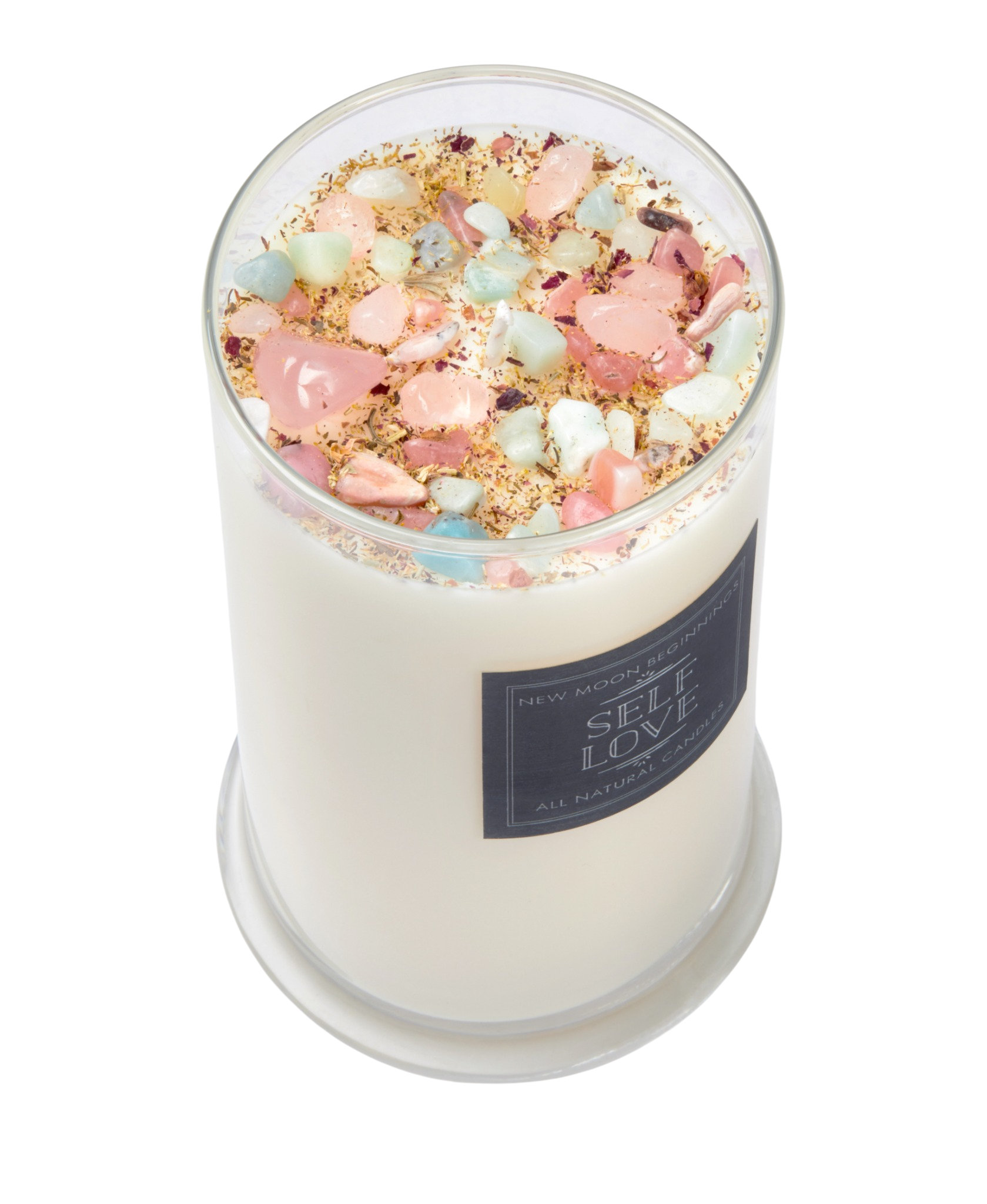 New Moon Beginnings - Wholesale Jar/Filled Candle - Self Love Candle - Dried Flower, Herb, & Crystal Candles8