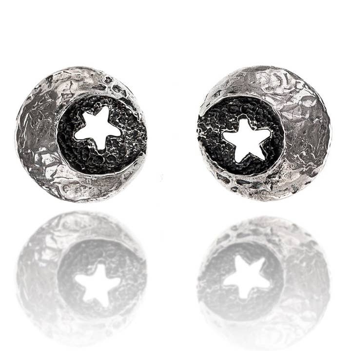 Moon and stars stud earrings for wholesale by Sara Lubrano Gioielli Artigianali