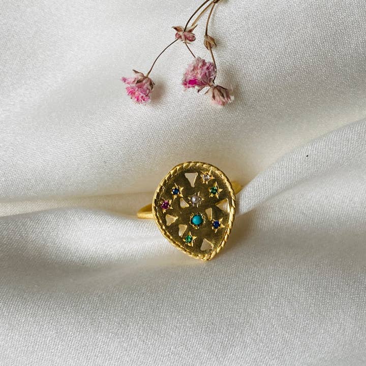 KRISHNA ETNISK CHIC multi sten ring (BAGETH5) for engroshandel hos Sophie Deschamps Bijoux