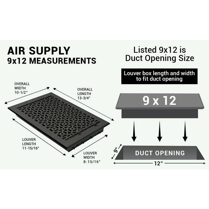 9 „x12" LUCHTAANVOERventilatieopening met afneembare stalen lamellen voor wholesale door Registers and Hardware Hub Inc.