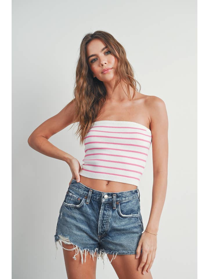 BUTTERMELON - Wholesale Knit Top - Women's - Striped Tube Top Sweater - BMW7259