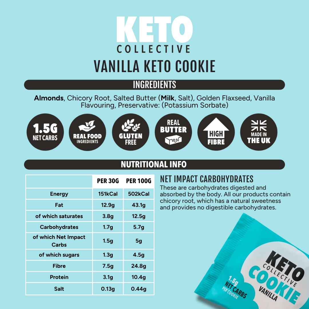 Keto Collective – Großhandel Cookie – Keto Cookies Vanille mit nur 1,5 g Netto-Kohlenhydraten – 30 g Keks, 12 Stück2