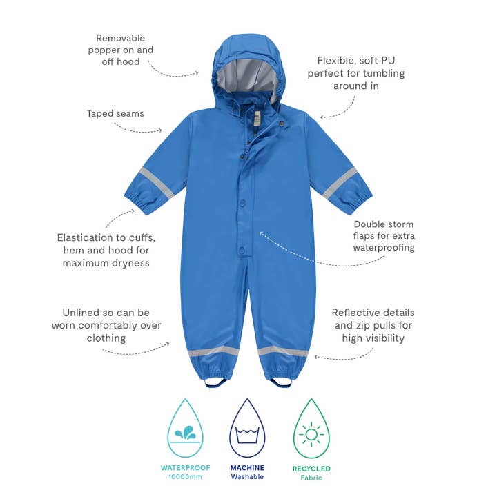 Blue Muddy Puddles Recycled Rainy Day Waterproof Puddle Suit for wholesale on Faire1