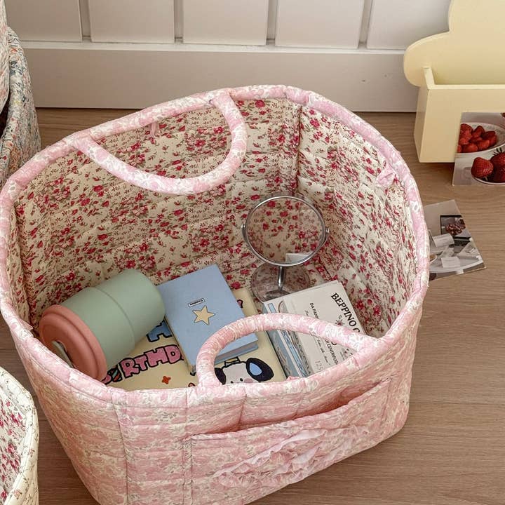 Tickled Teal - Wholesale Storage Bin - Quilted Floral Storage Tote4