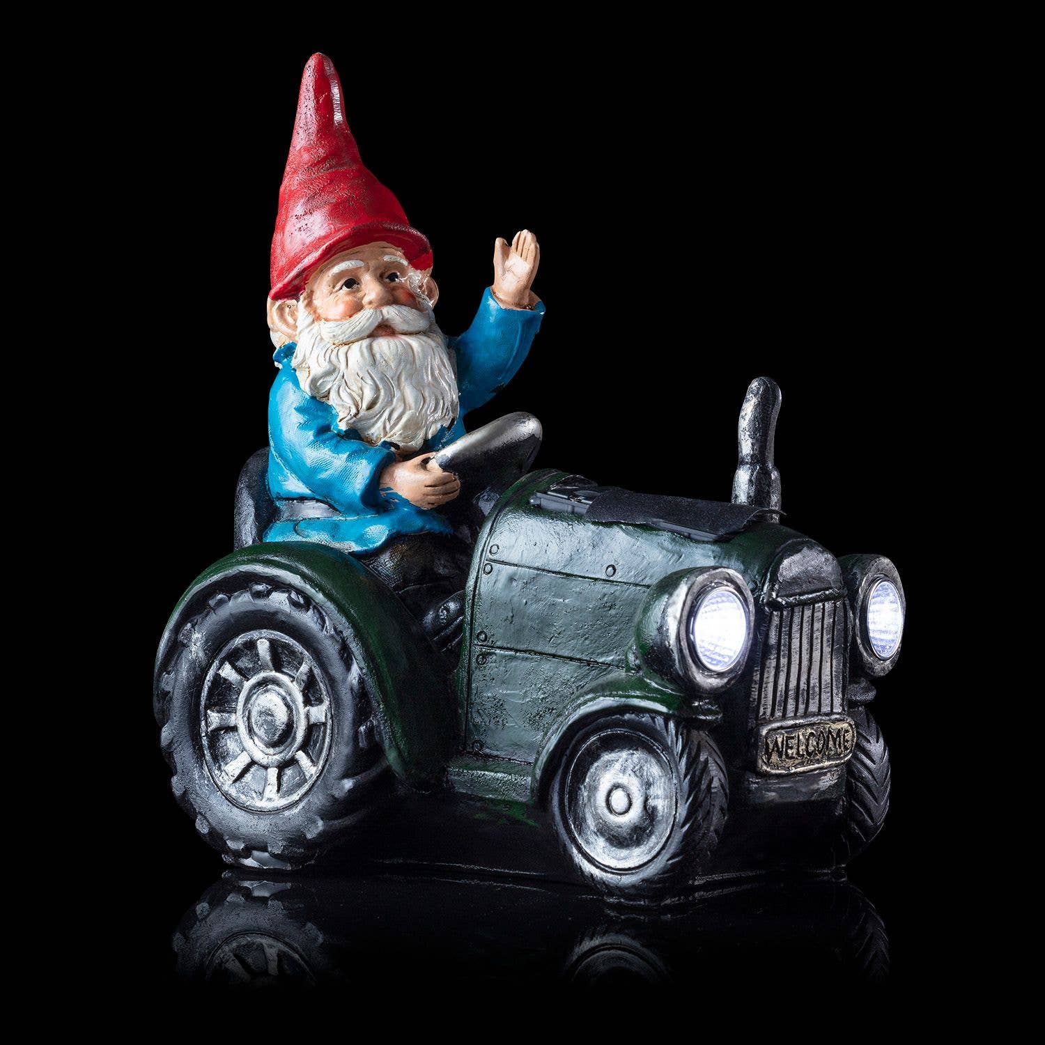 Alpine Corporation - Wholesale Garden Gnome - Solar Green Tractor Riding Gnome with Cool White LED Lights10