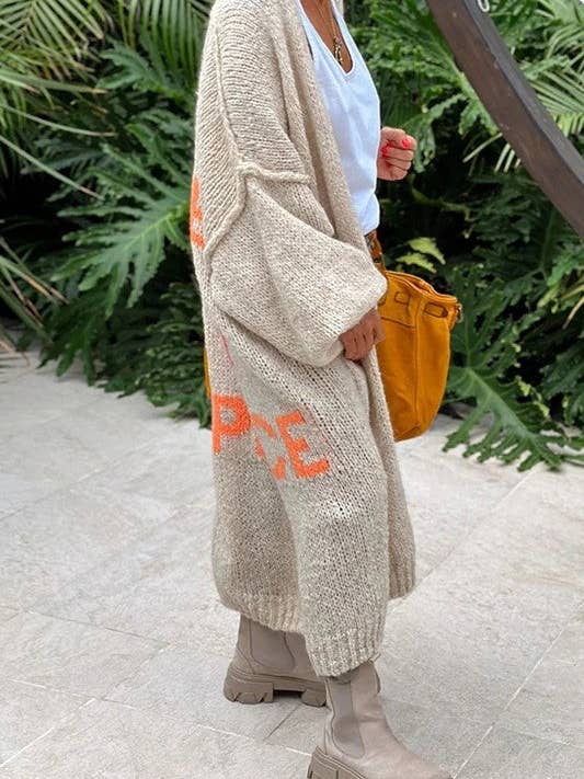 Rosa Clothing - Wholesale Cardigan - Women's - Love & Peace Exposed Seam Knit Sweater Long Cardigan