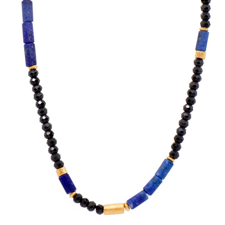 Lapis and Black Spinel Necklace Fair Trade 24K Gold Vermeil for wholesale by Joyla Jewelry