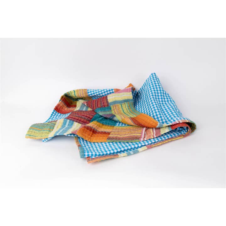 Audrey's Home & Gift - Wholesale Throw Blanket - Throw - Madras Patchwork Kantha Stitch (Pk/02)2