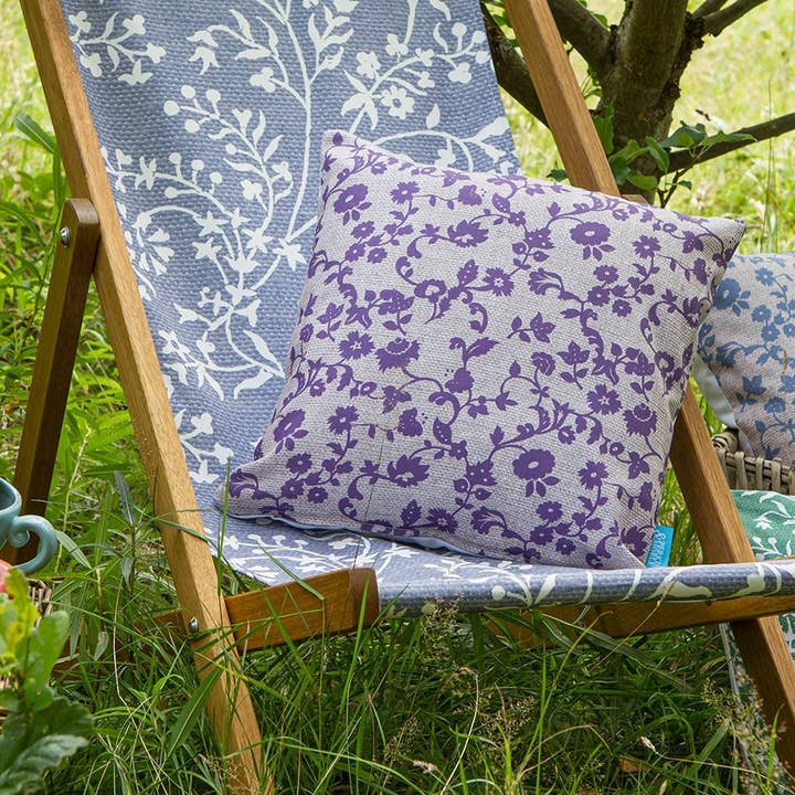 Purple Meadow Flower Ecru Outdoor Cushion for wholesale by Perkins & Morley