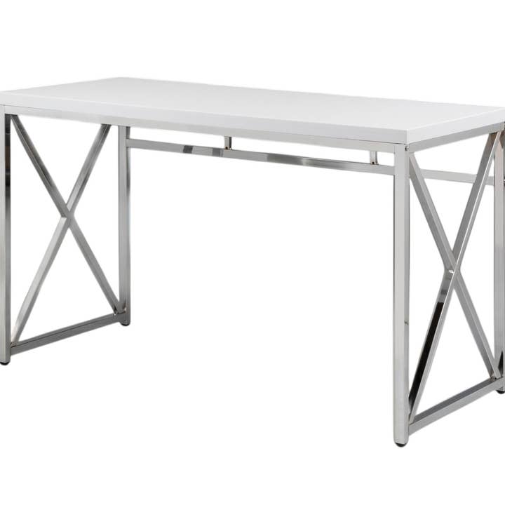 HomeRoots – wholesale Desk drawer – 47" White and Silver Wood and Metal Computer Desk
