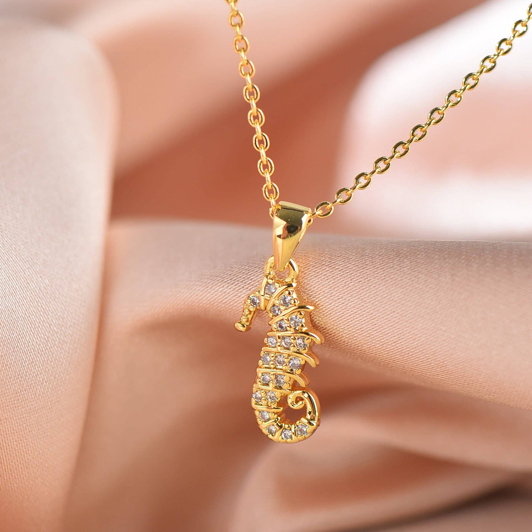 Jewel Pledge - Wholesale Individual Charm/Pendant - Micro Pave Gold Sea Horse CZ Charm,CPG4310