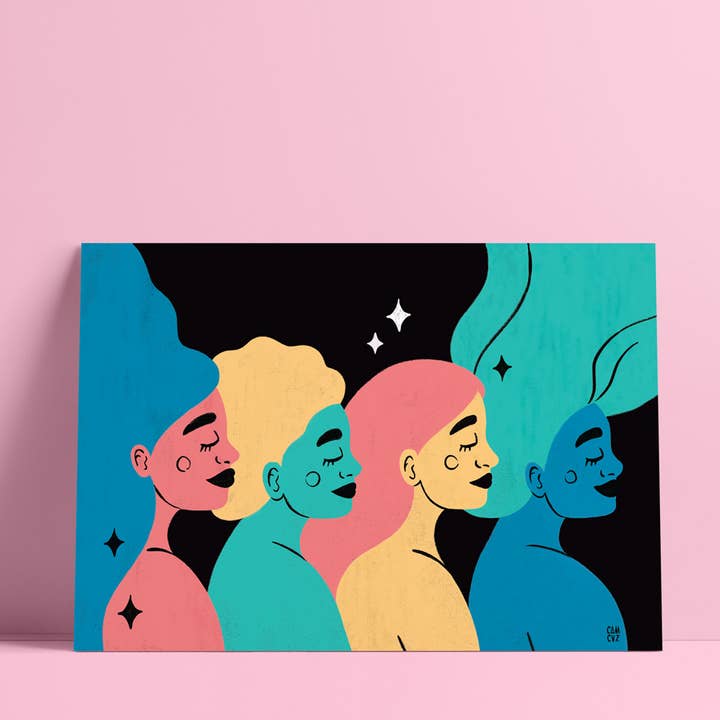 Tribu affiche | féminisme, sororité, femme portrait pour la vente par Camille Cauvez illustration et papeterie