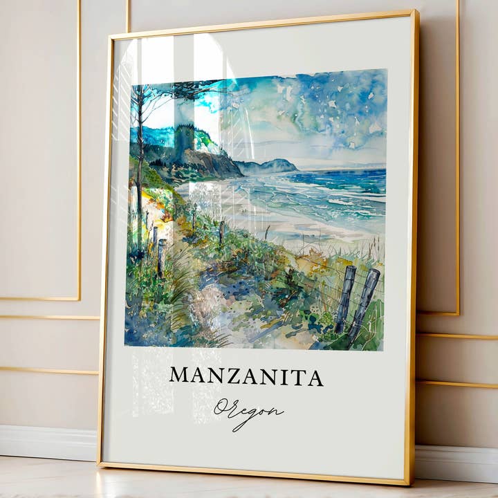 Premium Travel Art - Wholesale Art Print - Manzanita OR Wall Art, Manzanita Print, Tillamook Cty Watercolor, Manzanita Oregon Gift,3