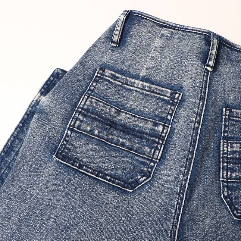 Marron Tro en jean à grandes poches, coupe droite et élégante, en patchwork, PT002 en vente sur Faire17