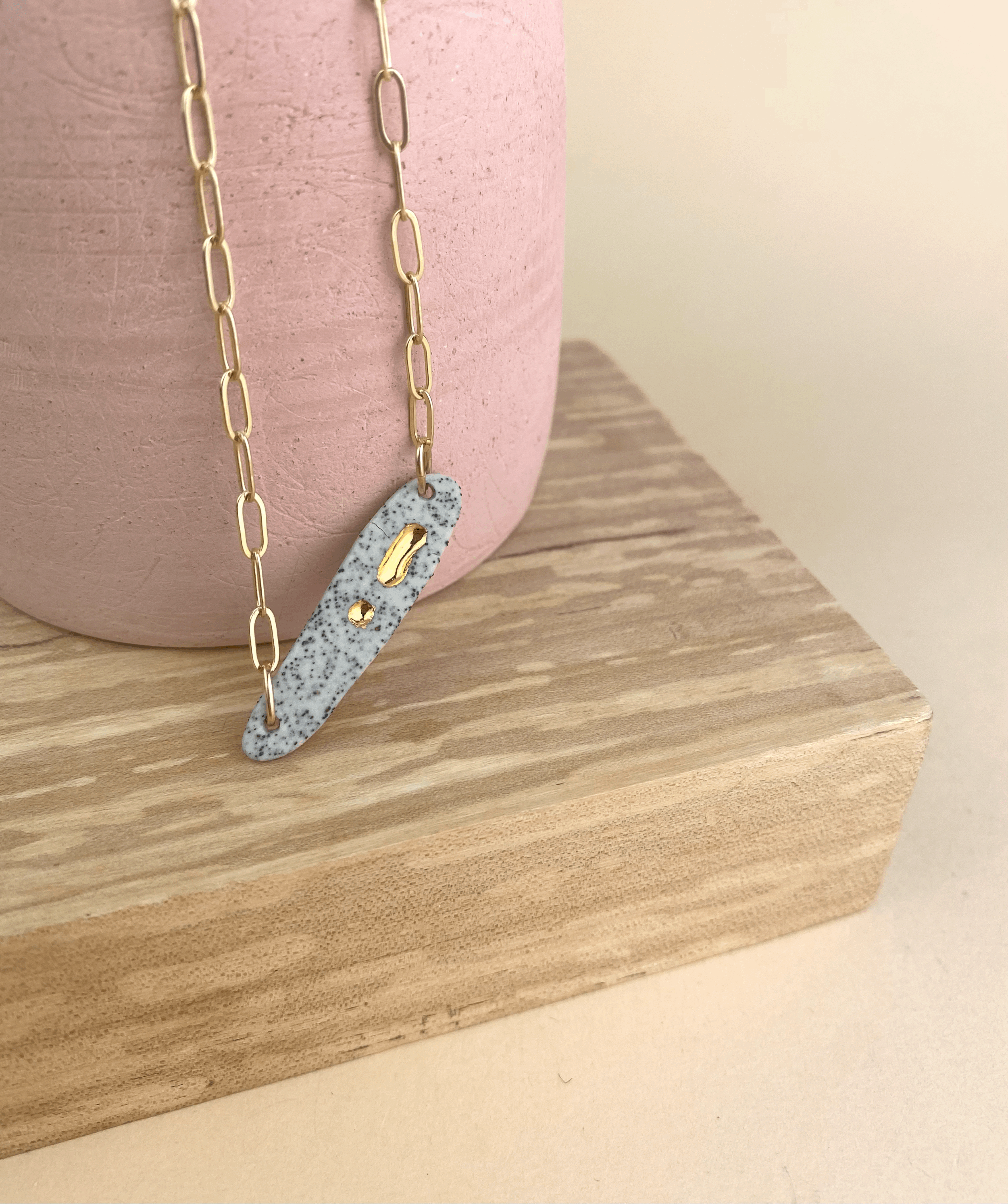 Barrow PDX - Wholesale Pendant/Charm Necklace - Lascaux Necklace - Ceramic Abstract Necklace, Goldfill Chain5