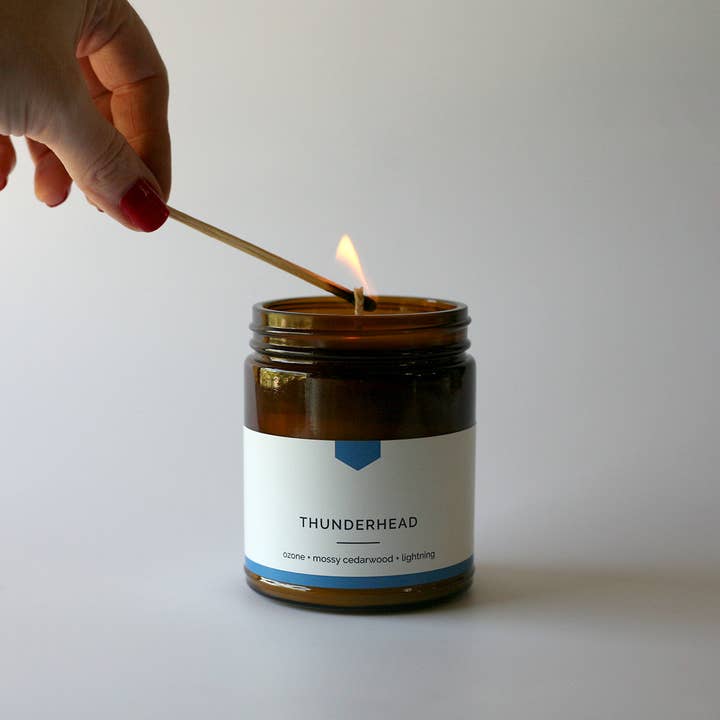 Vacant Wheel - Wholesale Jar/Filled Candle - THUNDERHEAD Amber Jar Soy Candle - Ozone and Mossy Cedarwood, Hand-Poured (9 oz)1