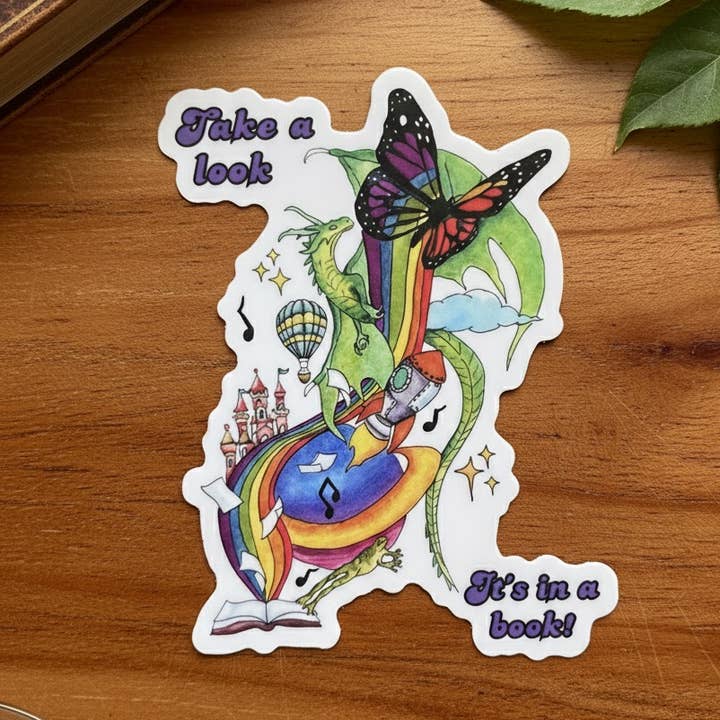 Take a Look, It's in a Book! Reading Rainbow Sticker for wholesale by Kaleigh Day Art