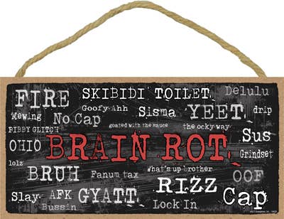 SJT Enterprises, Inc. - Wholesale Sign - Brain rot - collage of words 5" x 10" wood plaque0
