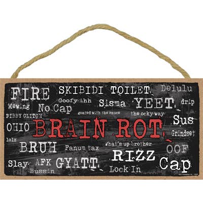 SJT Enterprises, Inc. - Wholesale Sign - Brain rot - collage of words 5" x 10" wood plaque