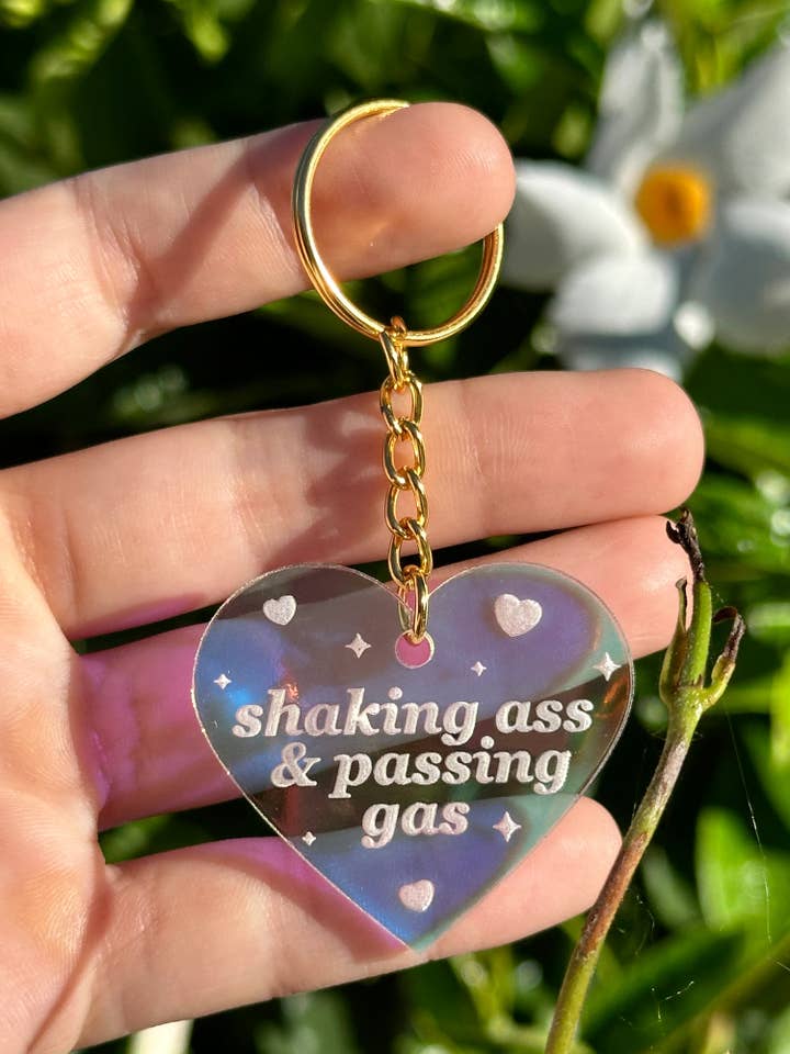 Shaking Ass & Passing Gas Iridescent Acrylic Keychain for wholesale by ShlemonArt