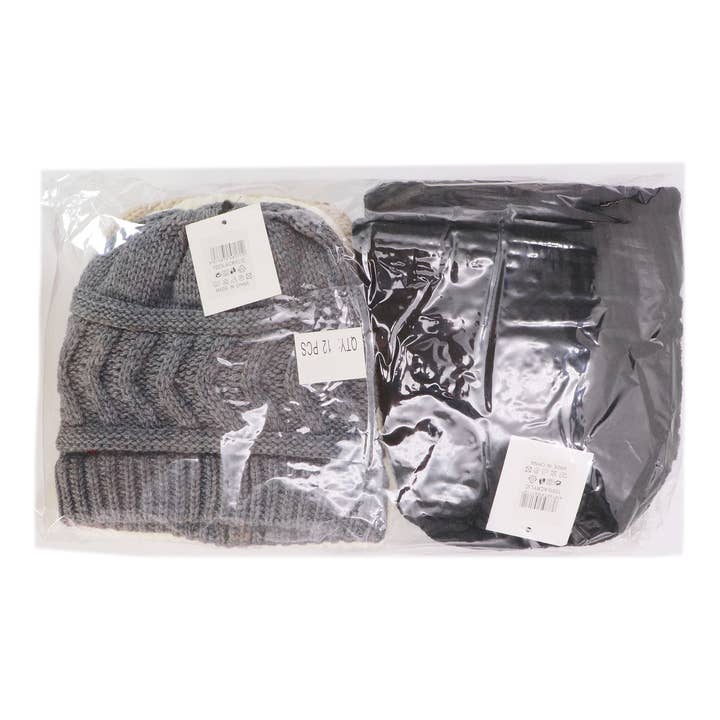 ASSORTED Classic Ponytail Chevron Cable Knitted Beanie for wholesale on Faire10