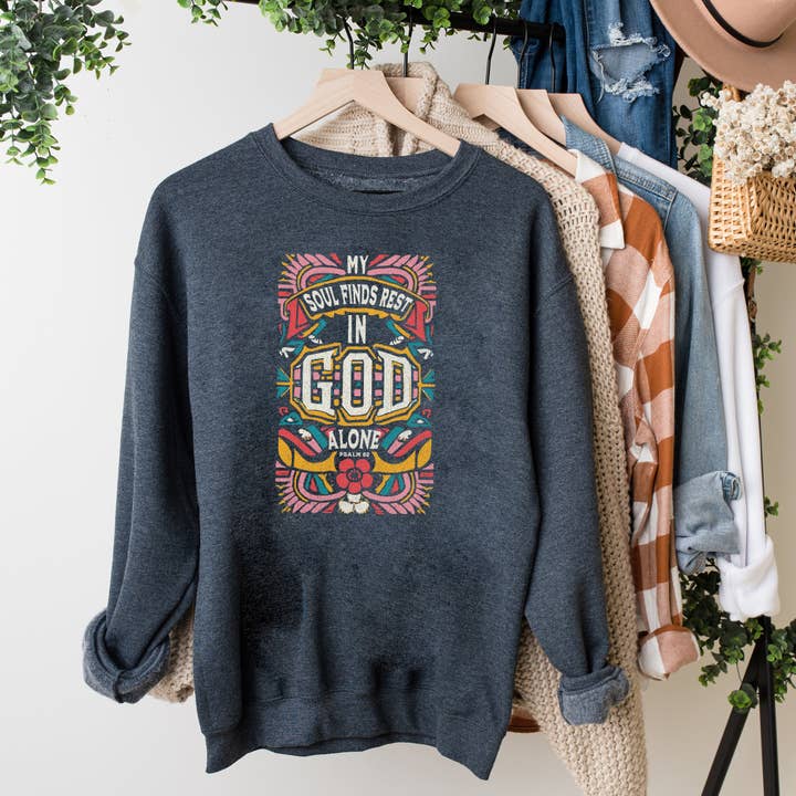 My Soul Finds Rest| Graphic Sweatshirt for wholesale by Uplifting Threads Co Wholesale