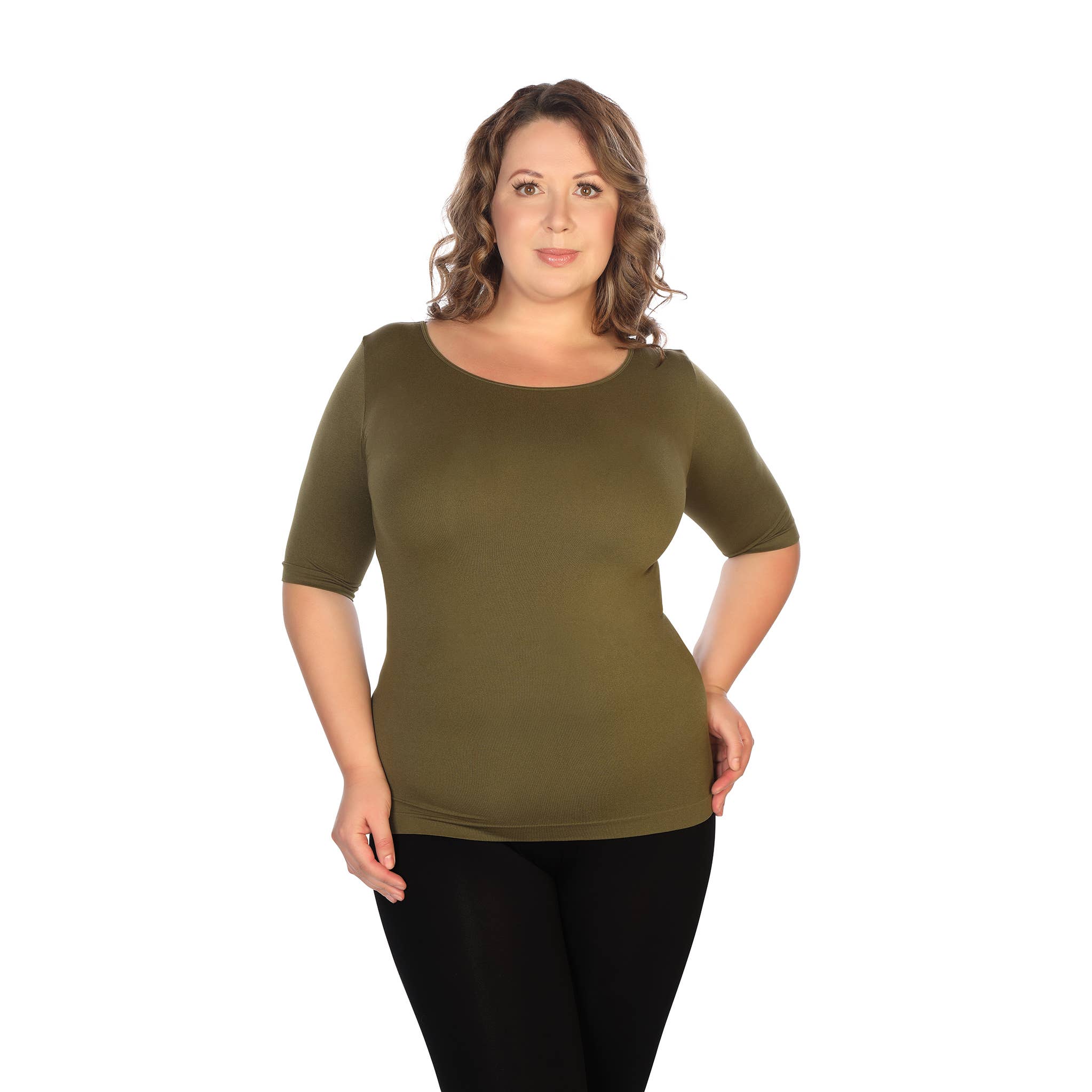Skinnytees - Wholesale Knit Top - Women's - Plus Half Sleeve Crew Neck Tee3