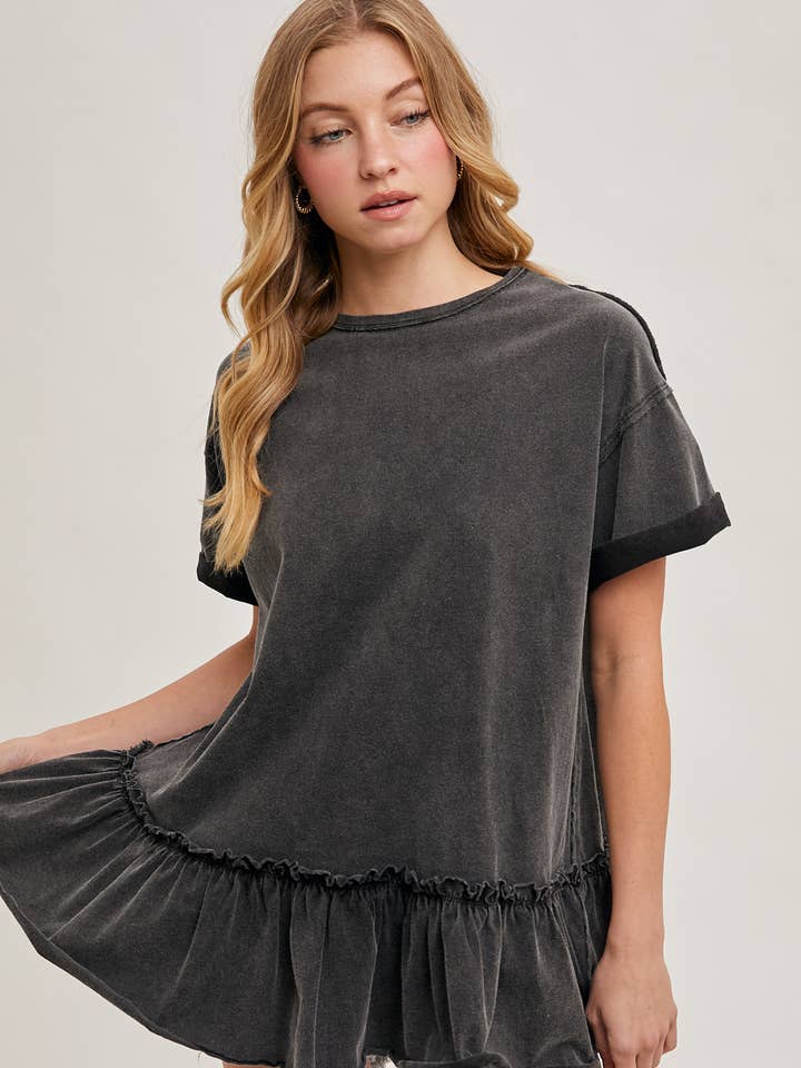 RUFFLED HEM OVERSIZE WASHED T-SHIRT TUNIC for wholesale by Bluivy