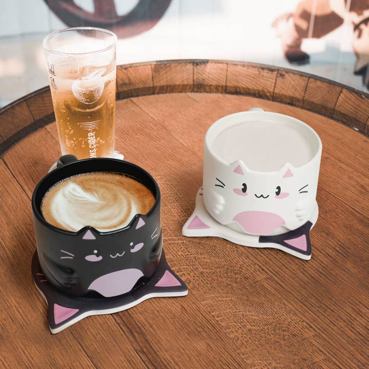 Yobro - Wholesale Coffee Mug - Stackble cat ear mug with Drink Coasters Set of 2 10oz
