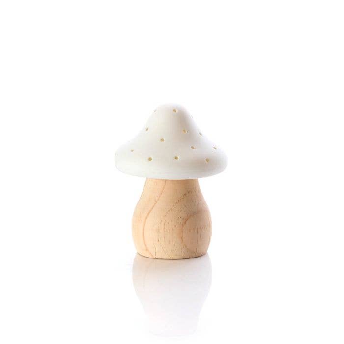 Langs - Wholesale Decorative Tabletop Object - Mushroom Toadstool Flat Porcelain White Led Light With Wood Base1