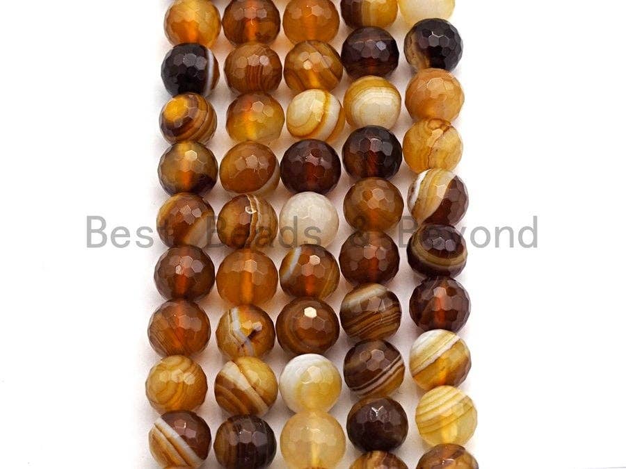 BestBeads&Beyond - Wholesale Beads - High Quality Faceted Brown Yellow Banded Agate beads, 6mm/8mm/10mm/12mm Yellow Agate Gemstone beads, 15.5inch strand, SKU#U4501