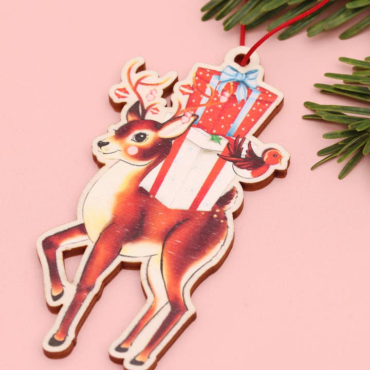 Fawn & Thistle Ltd (US Duties Paid) - Wholesale Christmas Decoration - Retro Reindeer Wooden Ornament | Eco-Friendly Holiday Charm3