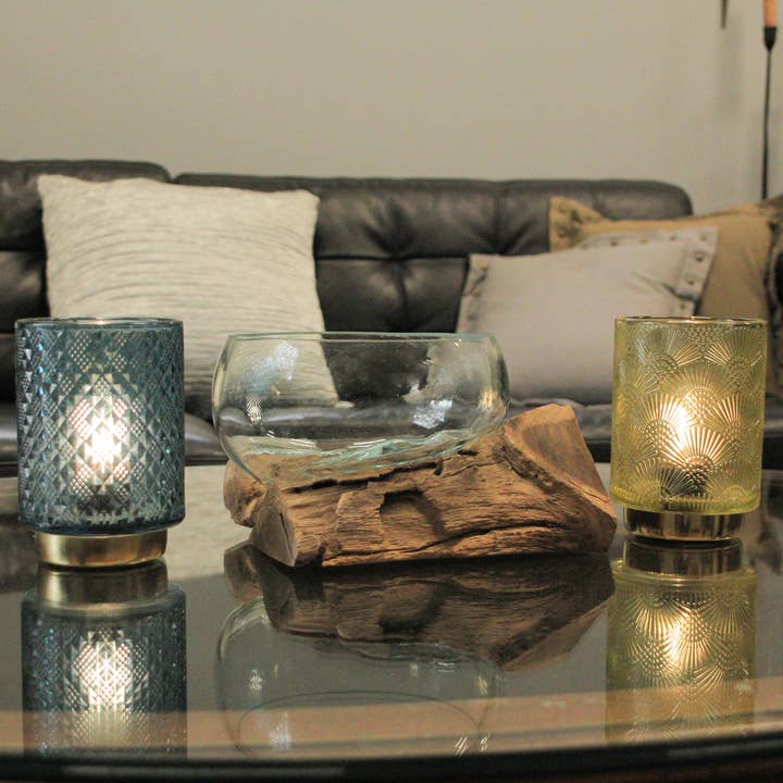 Zeckos - Wholesale Decorative plate/dish/bowl - Wide Mouth Molten Glass on Teak Driftwood Decorative Bowl7