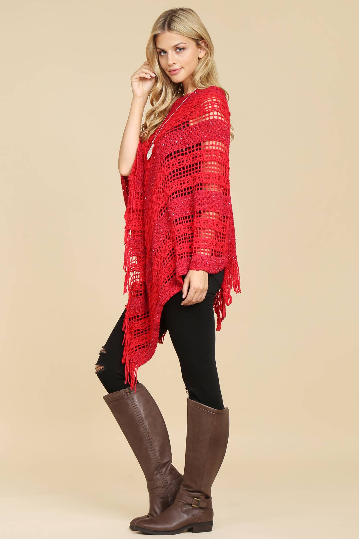 MYS Wholesale Inc - Wholesale Poncho - Women's - Crochet Native Pattern Breezy Poncho24