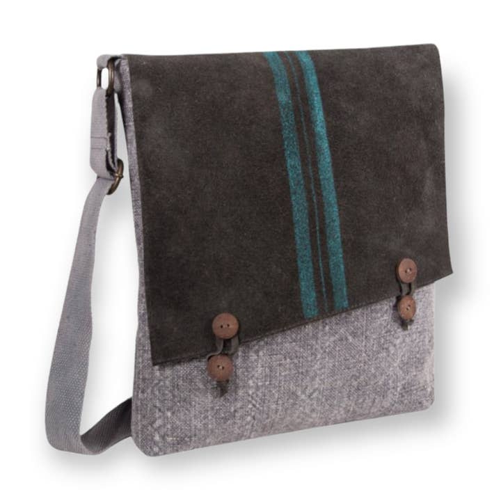 Bolsa de ombro de linho com aba de camurça com fecho de botão por atacado de Chenson & Gorett